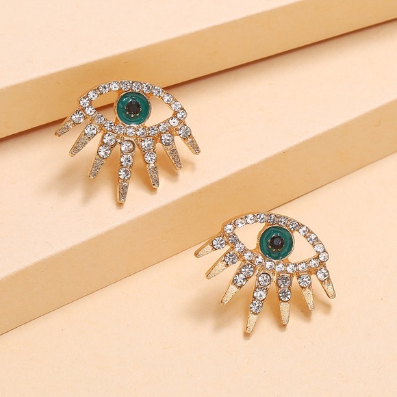 2/$20! Gold Crystal Pave Evil Eye Stud Earrings - Picture 5 of 14